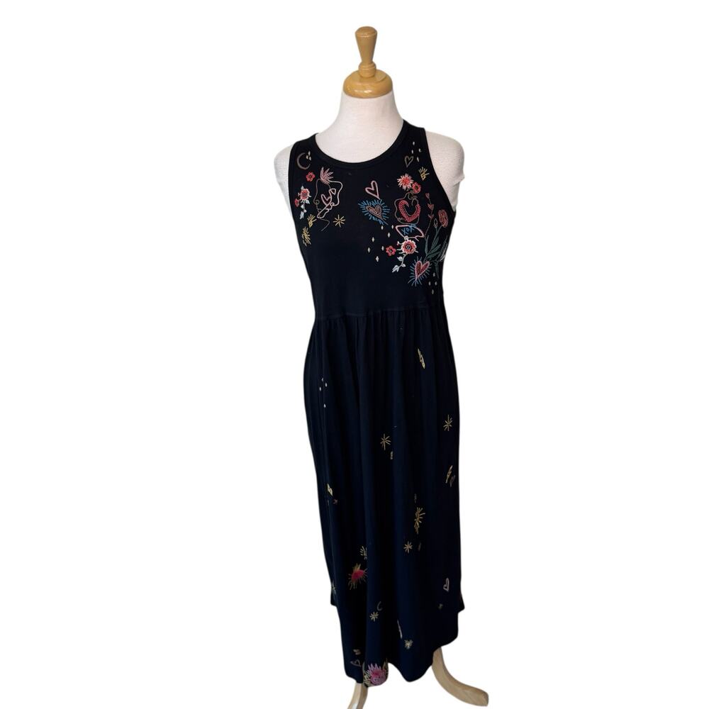 JOHNNY WAS Ruth Embroidered Tank Dress Black Size XS